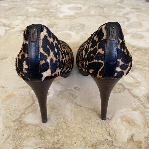 Coach Leather Leopard Print Pony Hair 4” Heels Platform Pumps - Picture 7 of 16
